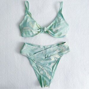 Hollister Knot Triangle Bikni Top & Bottom S Green Pattern